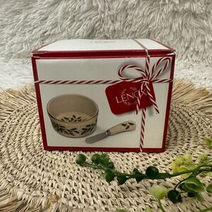 LENOX Hosting The Holidays Dip Bowl & Spreader‎ 4.5” NEW Holly Leaf